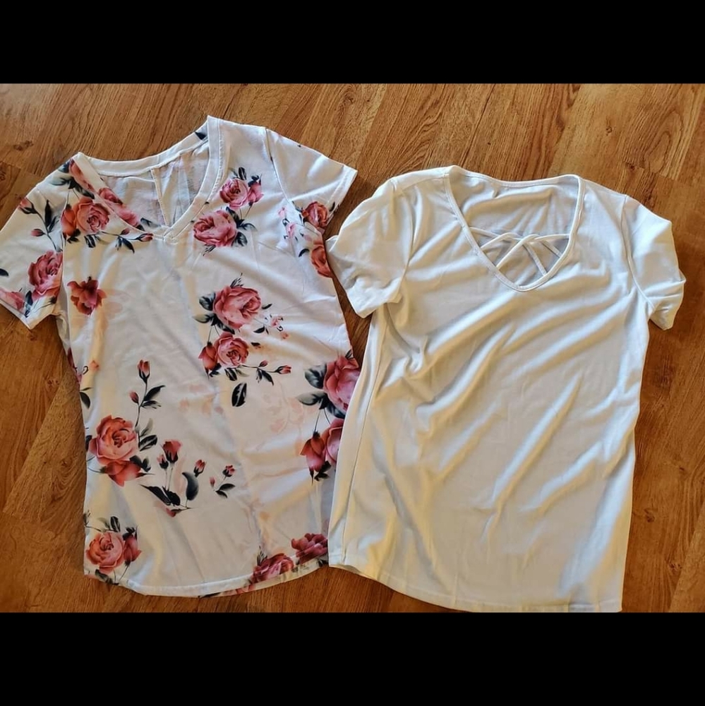 Women's floral and cream-colored tops
